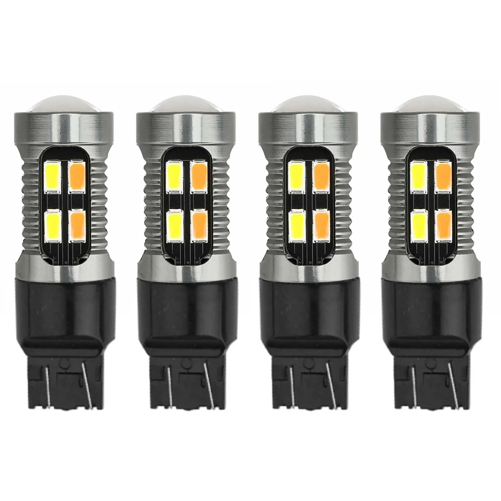 4X Car LED Light Bulb Canbus T20 7443 W21/5W Dual Color Reversing Lamp White Amber B