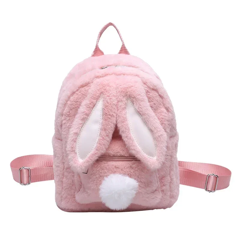 Mochila de orelhas de coelho de pelúcia feminina bolsa engraçada de grande capacidade bolsa de escola para menina viagem outono inverno 2022