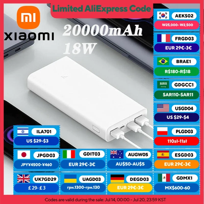

XIAOMI Power Bank 3 20000mAh USB-C 18W Two-Way Fast Charge, Triple Output, High-Capacity Portable Charger for iPhone 15 16 17