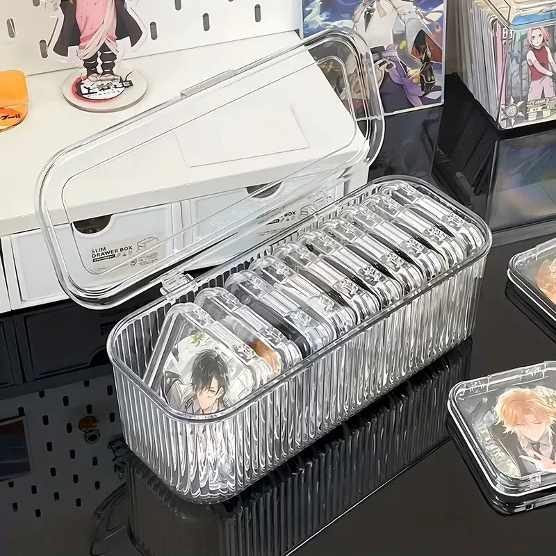 1 Large Box with 12pcs Small Square Transparent Plastic Nail Storage Containers with Lids Dustproof Striped for Nail Stickers view 2