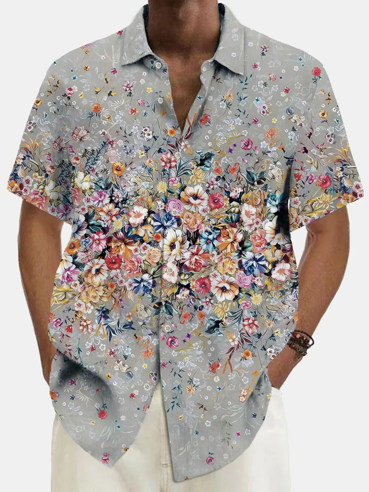 Summer Men's Hawaiian Shirts 3D Printed Floral Button Up Art Short Sleeve Tee Tops Fashion Beach Shirt Vacation Daily Wear