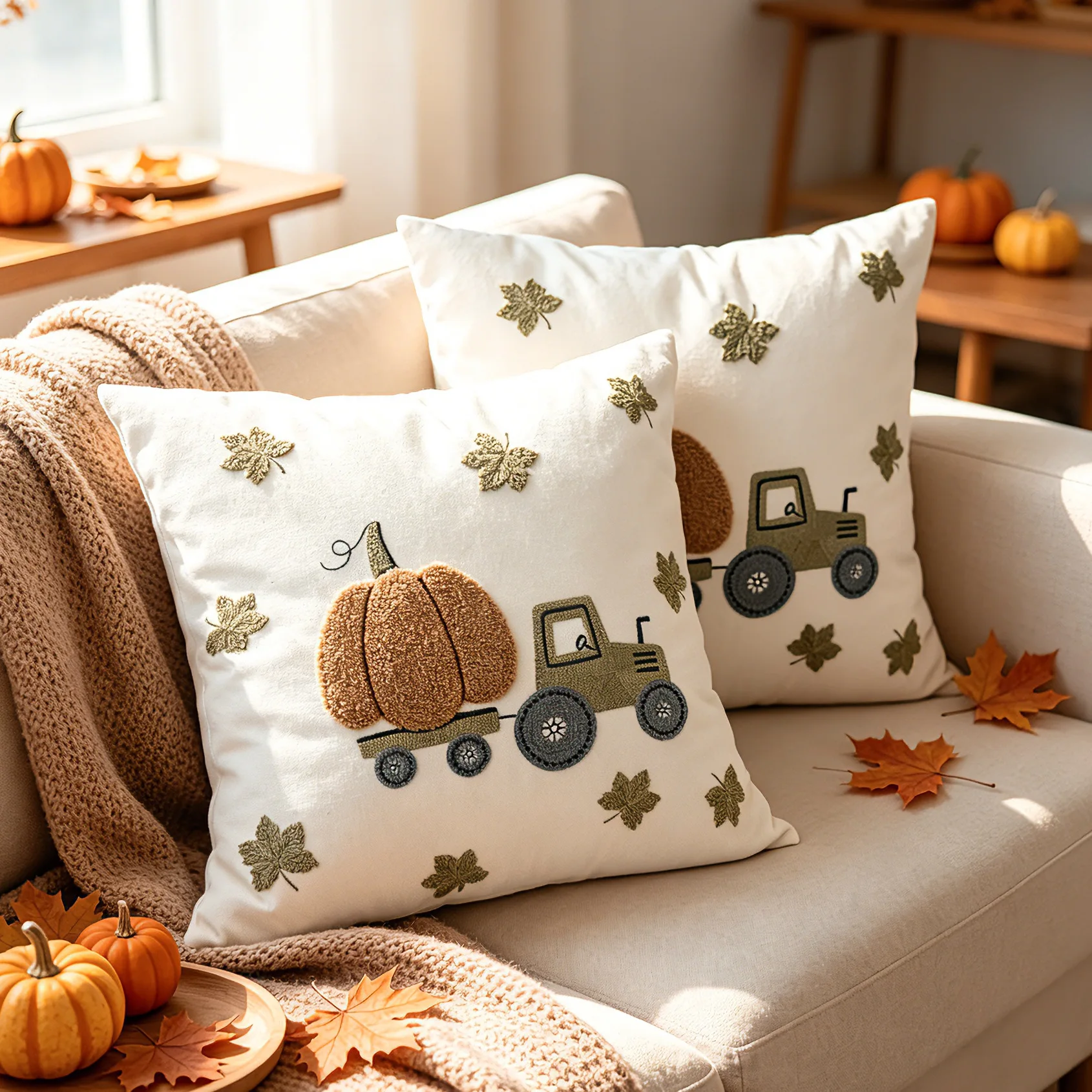 Thanksgiving Day Autumn Pumpkin Embroidered Throw Pillowcase Cojines Canvas Square Cushion Cover Atmosphere Sofa Pillow Covers