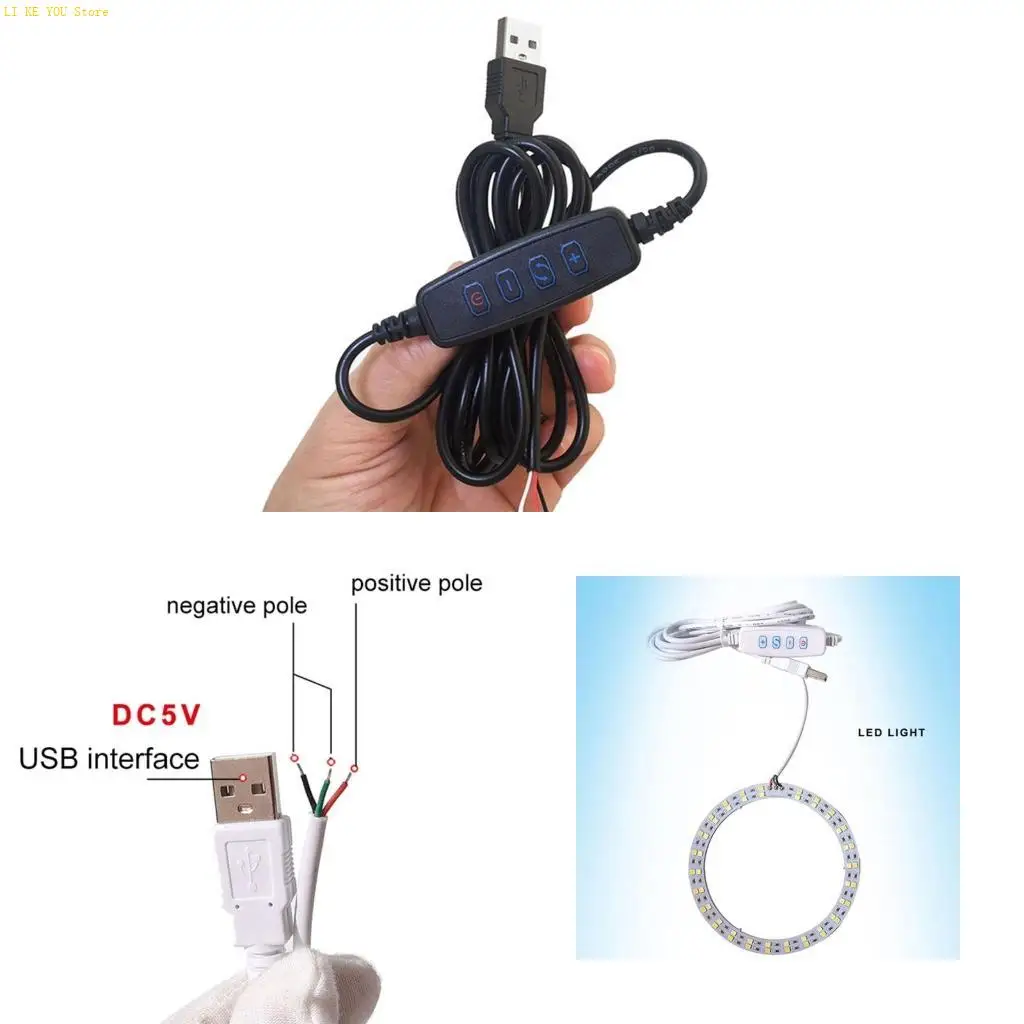 W3JE DC5V LED Dimmer Extension Cord USB Port Power Supply Cable Dimming Controllers for LED Light and Ribbon Light