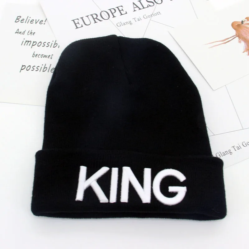 

Women's Hat King and Queen Knitted Hat Embroidered Letter Pattern Fashionable Warm Headset Men's Hat