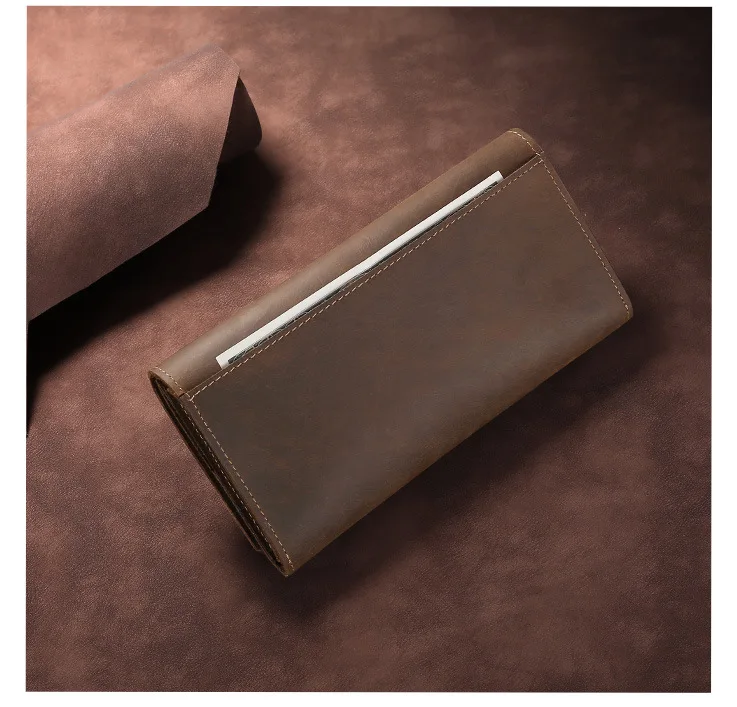 جديد الرجال جلد طبيعي المحافظ الإناث جلد البقر محافظ طويلة عملة جيب حامل بطاقة المال حقيبة المحمولة مخلب نمط خمر