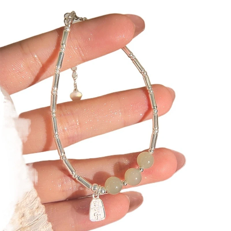 

Peace and Joy Sterling Silver New Chinese Hetian Jade Bamboo Bracelet Women's Light Luxury Niche Gifts