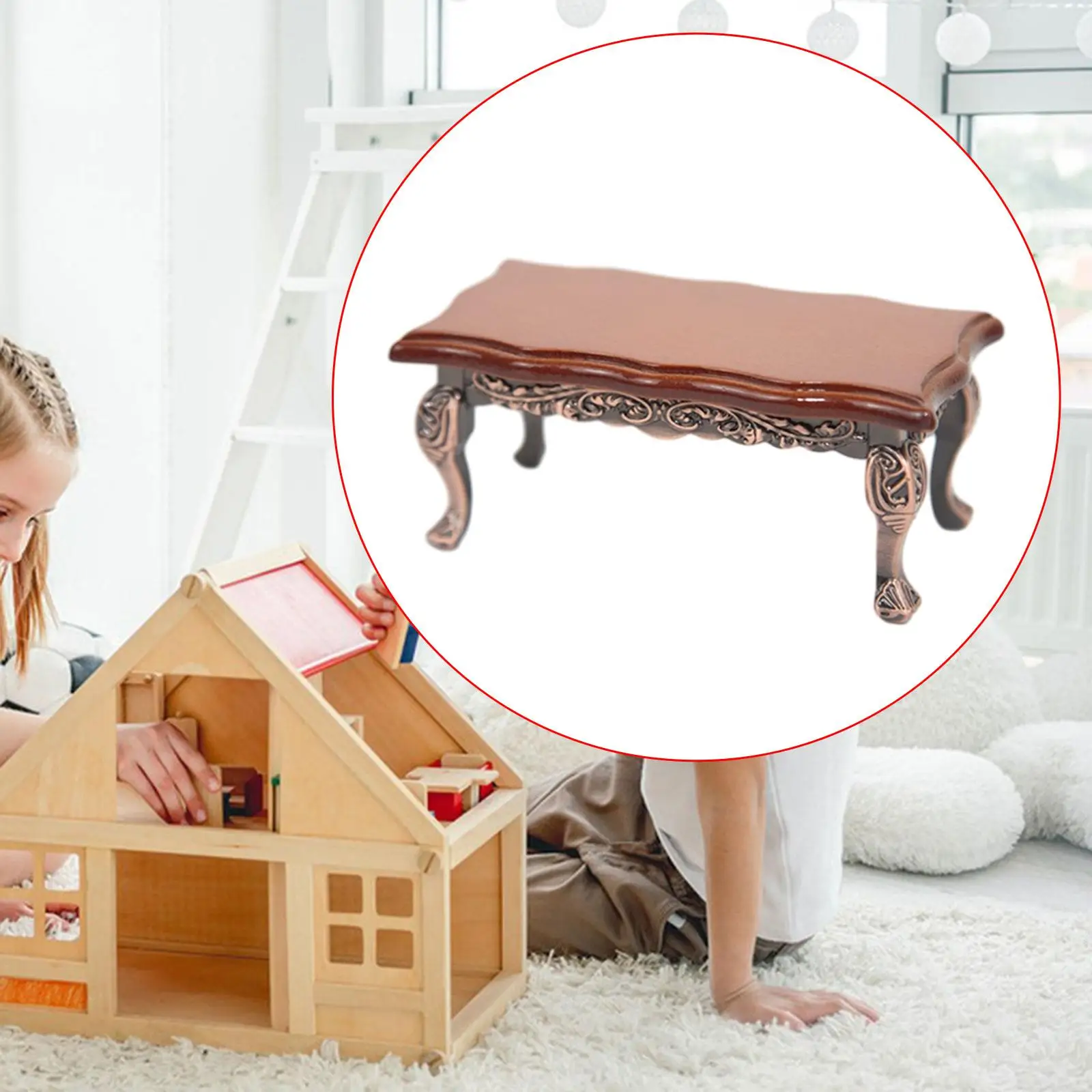 1:12 Mini Wooden Desk Miniature Furniture Table for Home Bedroom Living Room Small