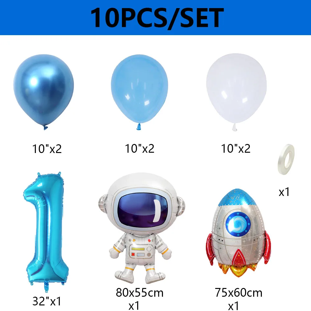 Outer Space 0-9 Number Balloon Kit Astronaut Spaceman Rocket Foil Globos For Boy Kids Galaxy Theme Birthday Party Decor Supplies