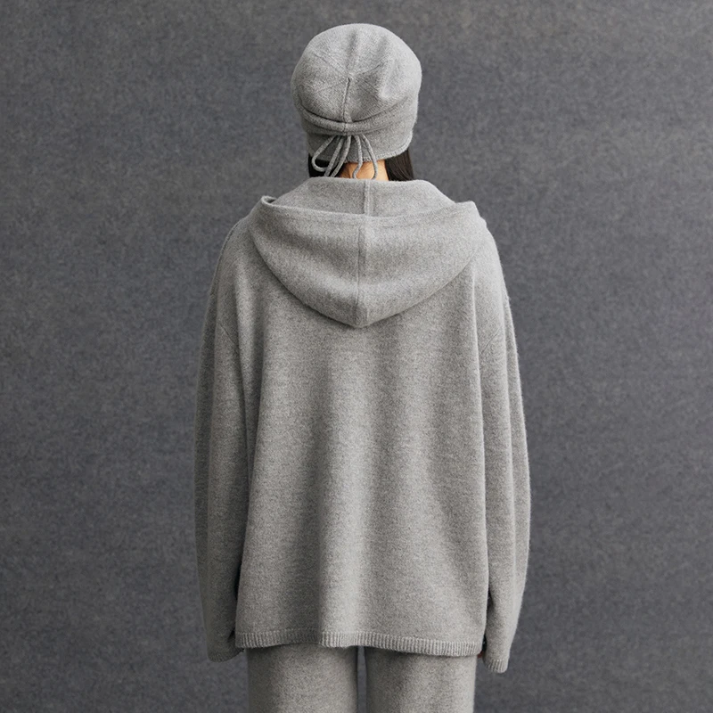 

Women Cashmere Sweater Hoodie Loose Pullover Thicken Autumn Winter 100% Cashmere Knitwear Dropping Sleeve Casual Clothes Top