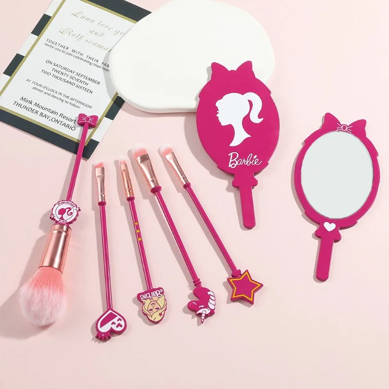 Anime co-branded peripheral Barbie makeup brush full set barbie makeup mirror portable cartoon eye shadow brush