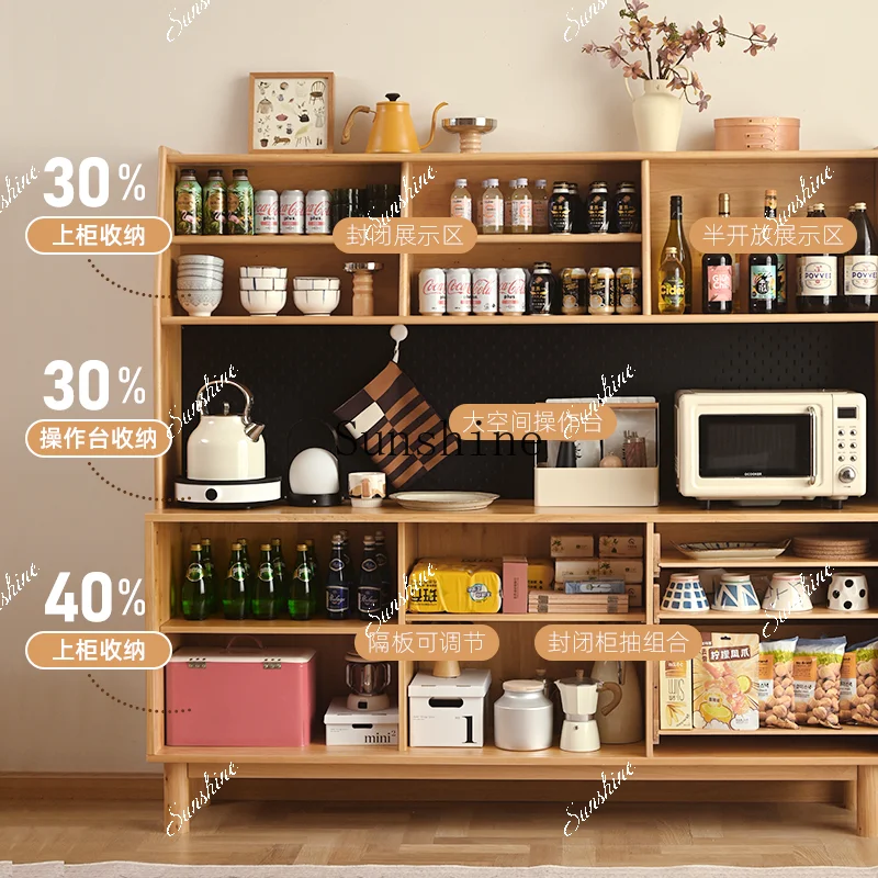 

Solid wood dining side kitchen integrated Japanese log storage cupboard furniture simple and modern FT