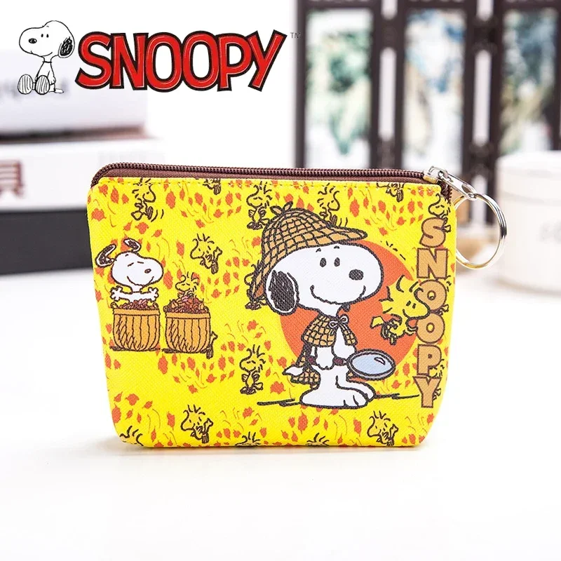 Snoopy Charlie Brown PU Leather Women's Change Purse Cute Animation Girls Mini Wallet Small Change Cosmetics Storage Bag Fashion