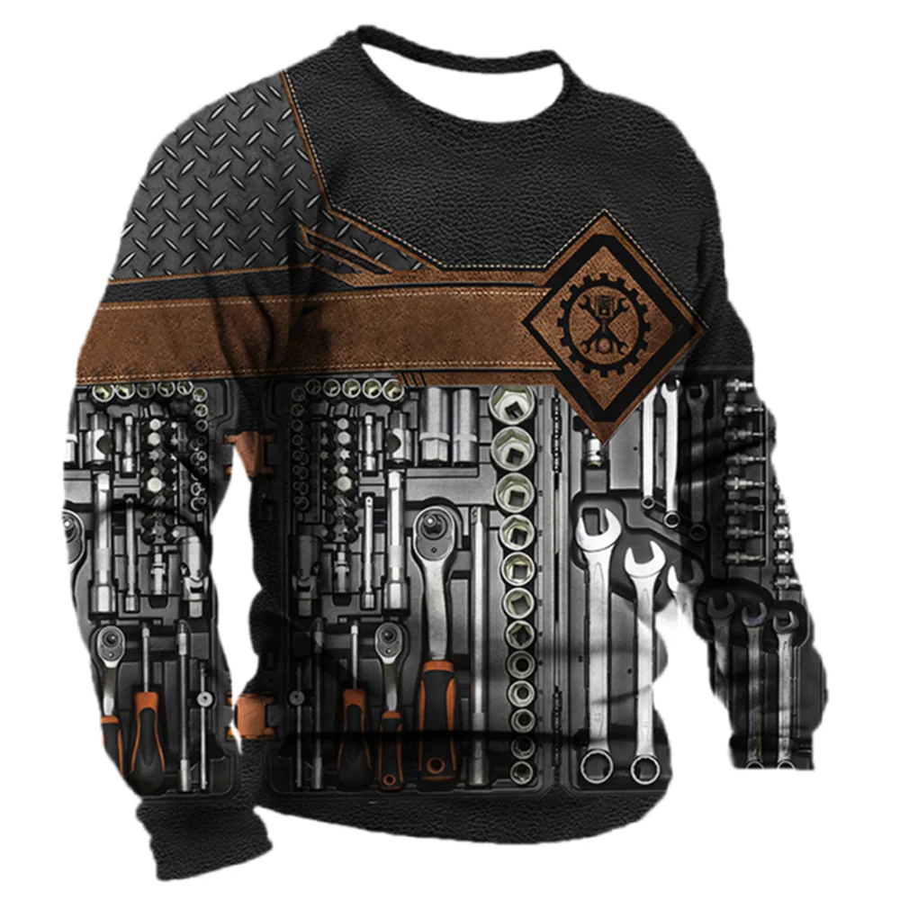 

Vintage Men's Long Sleeves T -shirt Mechanic Pattern 3D printing Men's Clothing Spring and Autumn Casual Long Sleeve T-shirt