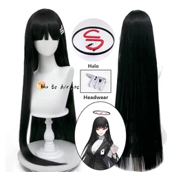 Games Blue Archive Tsukatsuki Rio Cosplay Wig Long Black Straight Bangs Hair Headwear Halo Halloween Props For JK Uniform Suit