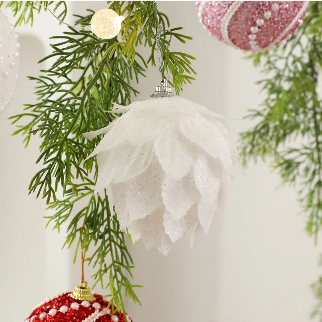 8 سنتيمتر عيد الميلاد الكرة ديكور الأبيض اللؤلؤ رغوة البتلة الكرة شجرة عيد الميلاد معلقة حلية الترتر كرات لامعة للعام الجديد احتفالي ديكور #6
