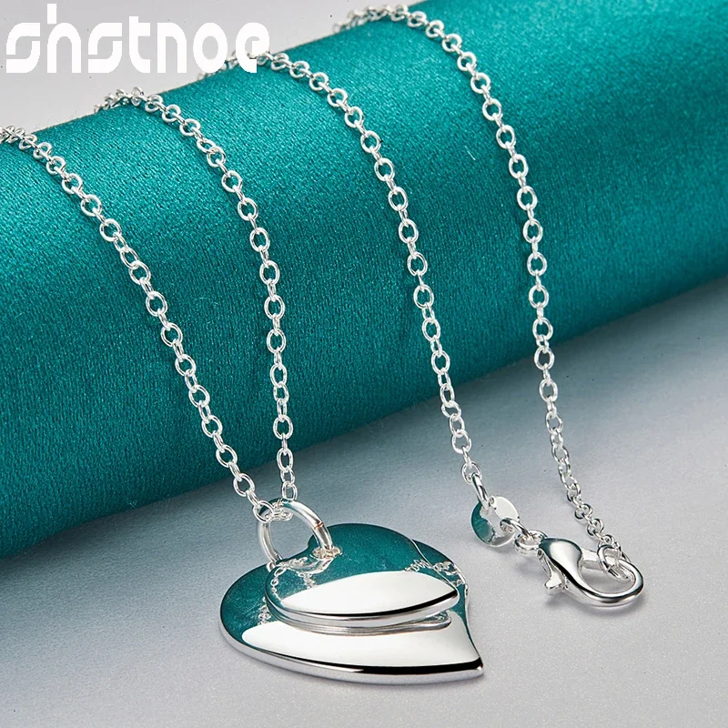 SHSTONE 925 Sterling Silver Double Heart Pendant Necklace For Women 40-75cm Chain Birthday Party Anniversaries Fashion Jewelry