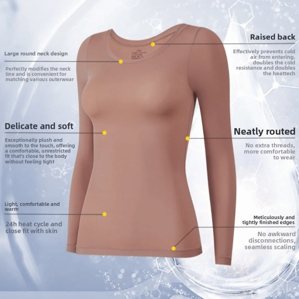 Ultradünne Damen-Thermokleidung Set aus Oberteil und Hose mit Rundhalsausschnitt, unsichtbare Thermo-Unterwäsche, wärmeisolierend, lange Hose – Detail 6