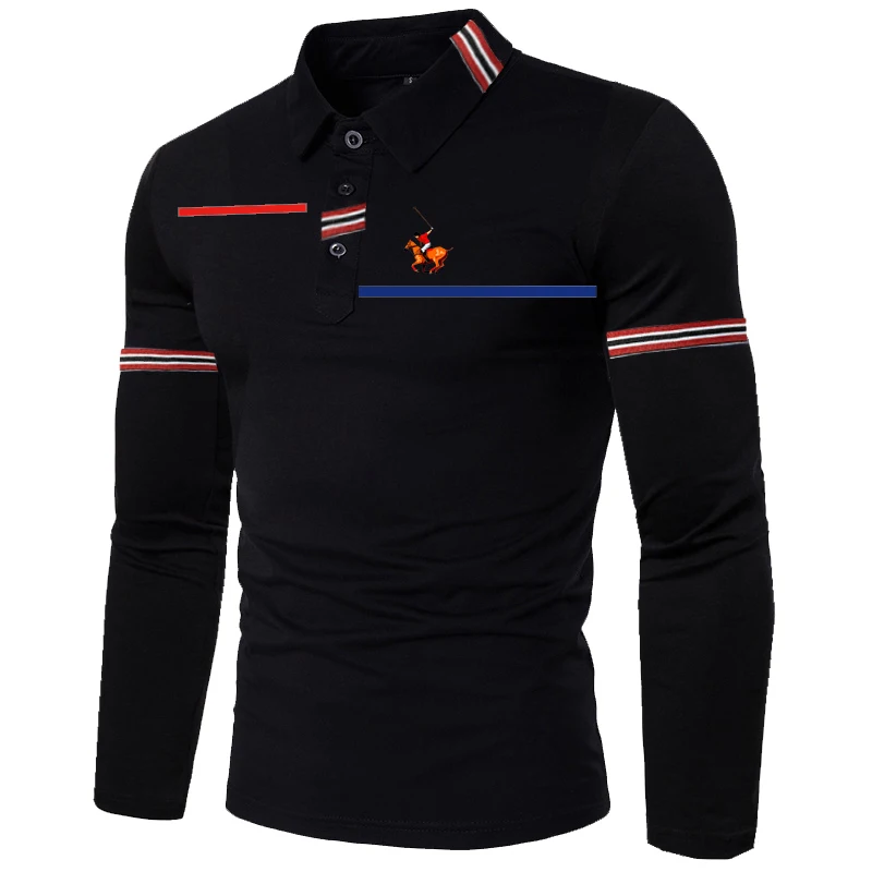 HDDHDHH Brand Print  New lapel long-sleeved polo shirt spring and autumn Men's Slim T-shirt Solid Color Loose Trend Top