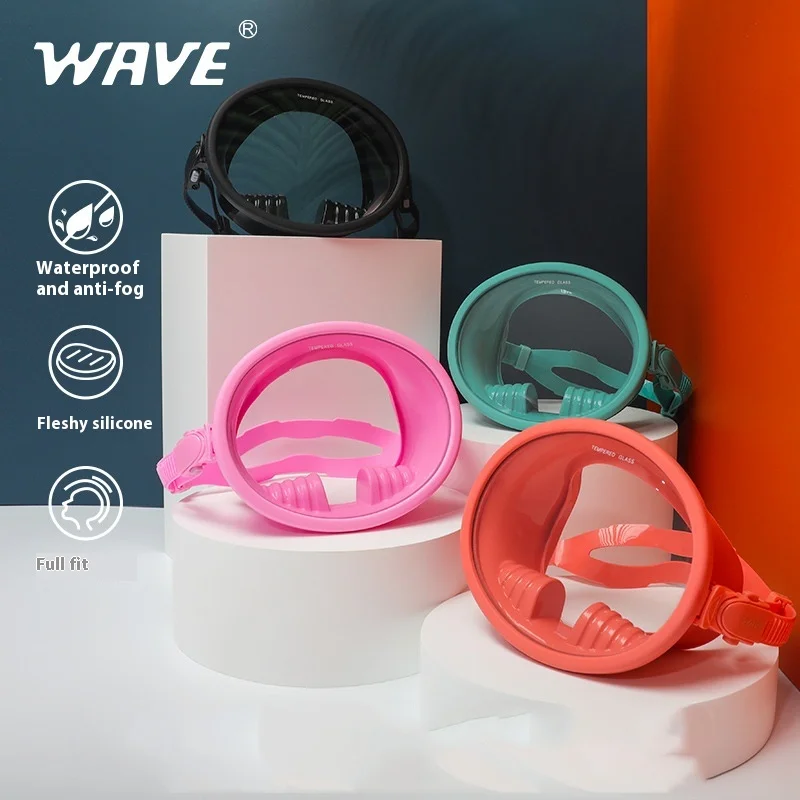 WAVE WAVE panoramic wide field of vision goggles anti-fog silicone waterproof snorkeling mask tempered glass diving goggles