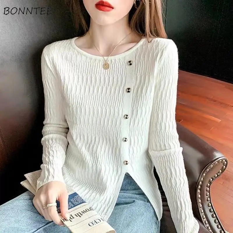 Pullovers Women Solid Button Creativity Special Charming Leisure Personality Basics Korean Style Warm Simple Daily Sweet Vintage