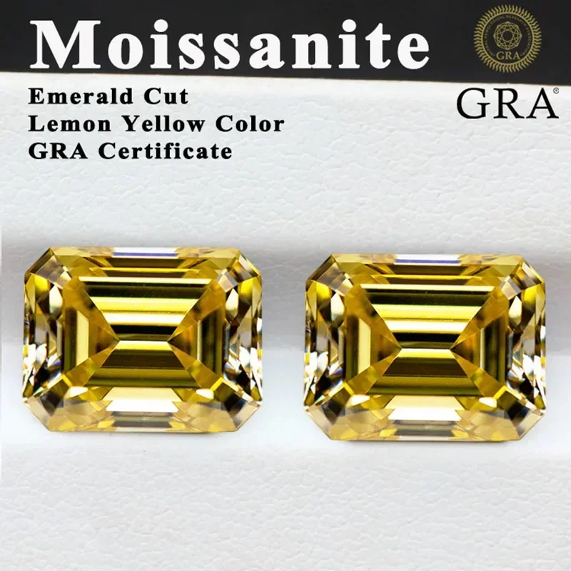 Afbeelding 4: Moissanite Emerald Cut Citroengele kleur Gem Lab Grown Diamond Charms DIY Ring Ketting Oorbellen Materialen met certificaat