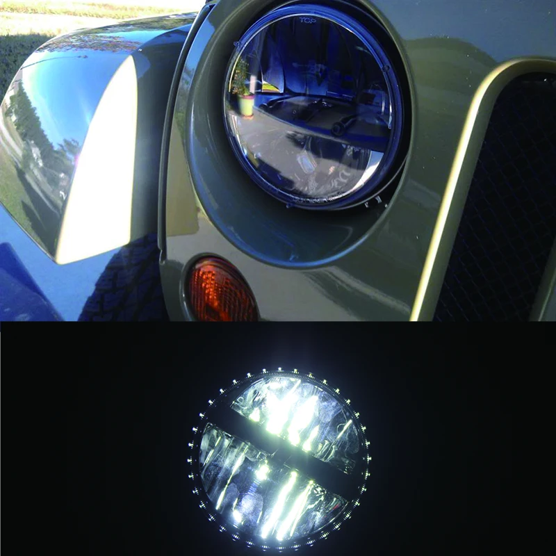 Lantsun J106 LED Head Lamp 7-Inch Headlight Aluminum Alloy for Jeep for Wrangler JK07-17,1-Pair