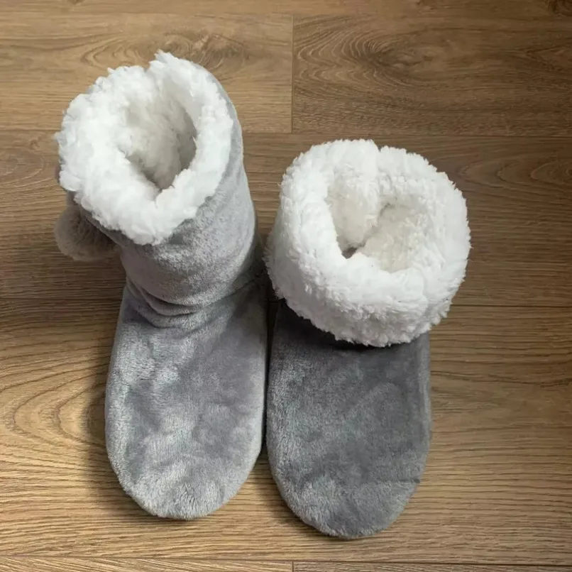 Fluffy House Slippers Boots Women Female Winter Fur Ball Contton Plush Anti Skid Non Slip Grip Soft Sole Indoor Home Shoes Flat