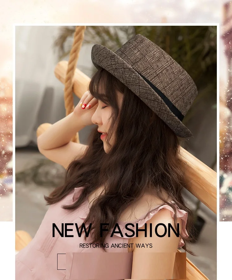 Neue Herbst- und Winterhüte für Herren Britische Retro-Jazzhüte Rundkopf-Hüte mit Kleinem Schirm Klassische Karierte Hüte im Gentleman-Stil für Damen – Detail 5