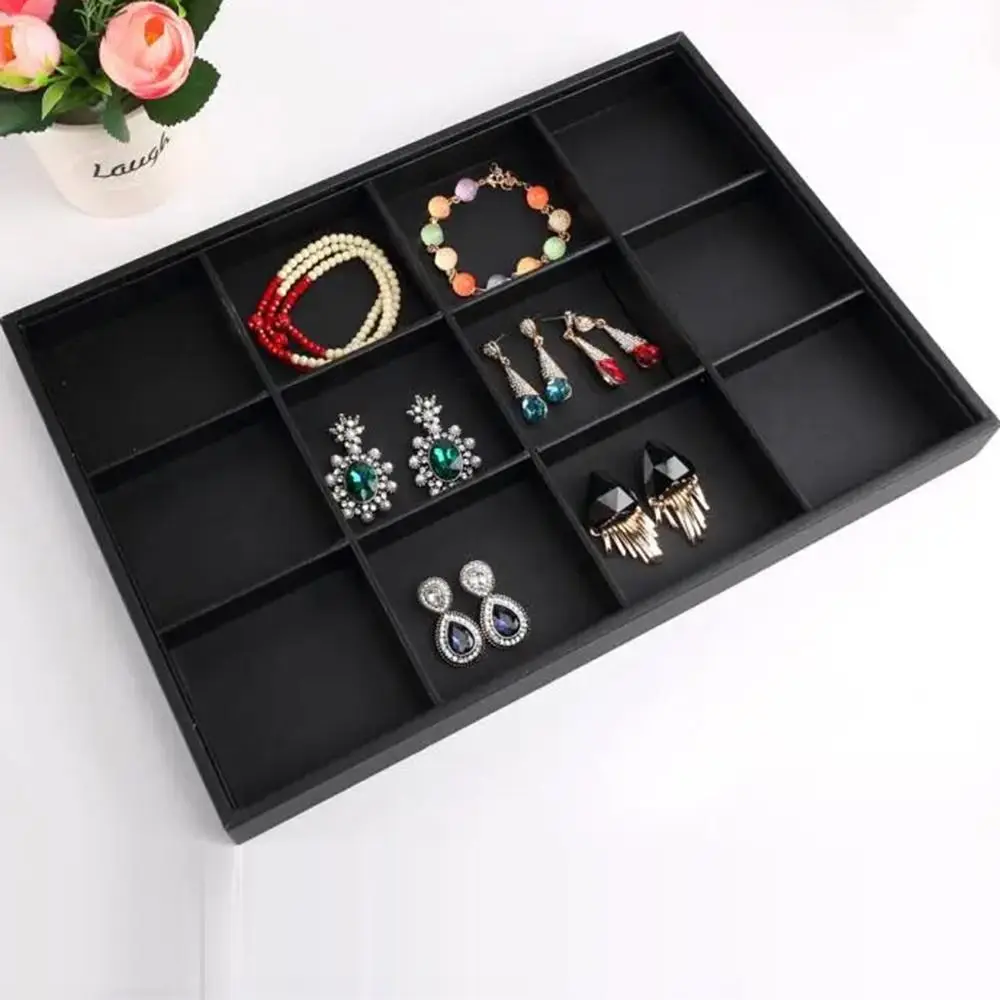 Stackable Jewelry Display Tray Black Multi Compartments Bracelets Storage Organizer Space Saving Anti-slip