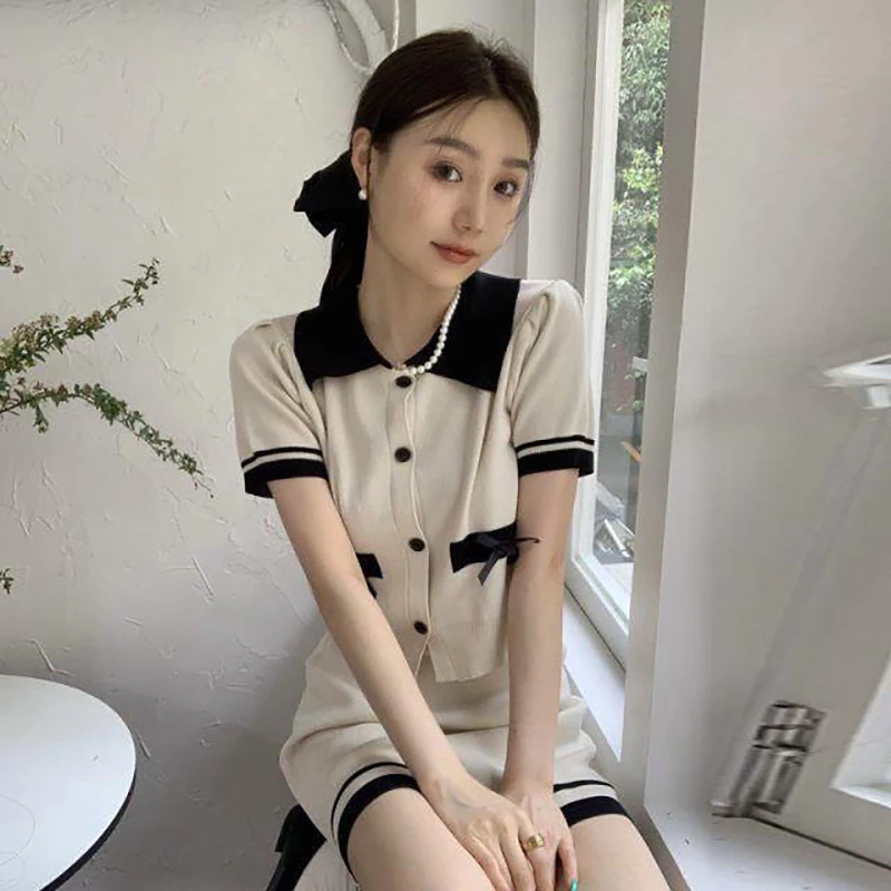 Fashionable Cute And Sexy Commuter Slim-Fitting Micro-Elastic Short-Sleeved Skirt Two-Piece Set