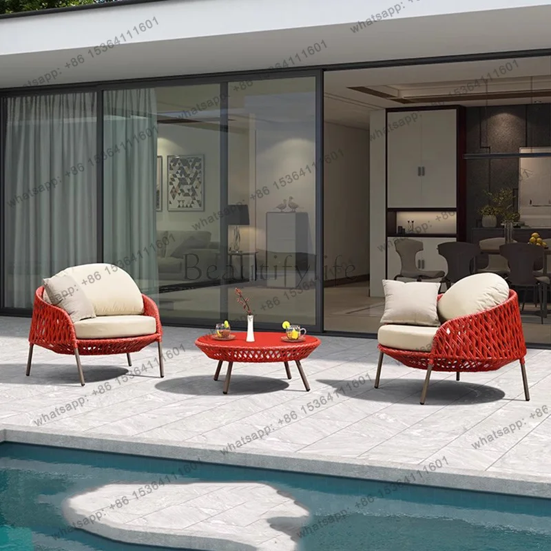 LJY Outdoor Sofa Garden Furniture Sets Villa Chair Rattan Balcony Garden Furniture Sets Coffee Modern Conjunto Trendy Furniture