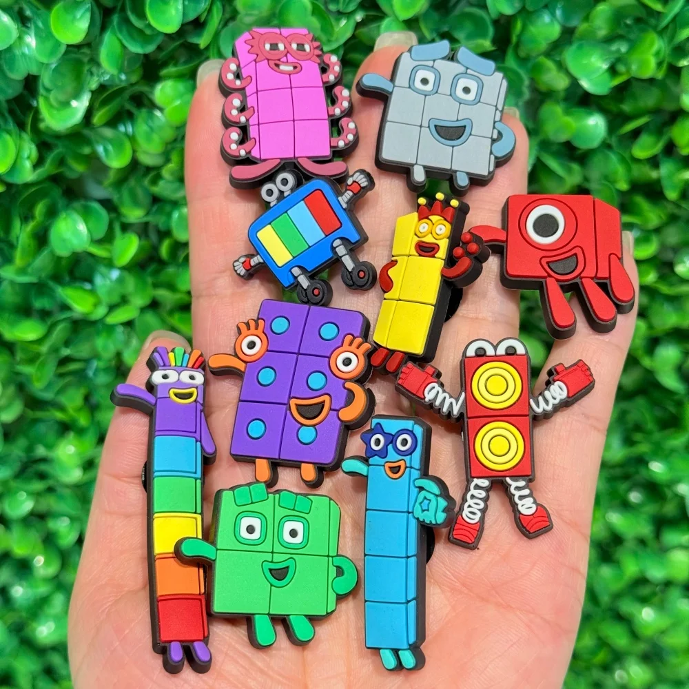 1-10Pcs Bright Color Blocks Garden Shoes Charms Children Popular PVC Clog Button Decorations For Birthday Gift