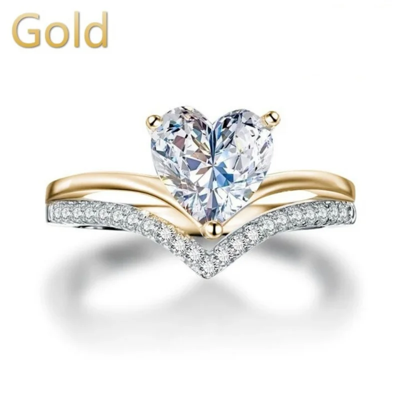 2023 New Delicate Silver Color White Zircon Stones Heart Rings for Women Fashion Bridal Engagement Wedding Ring Set Jewelry Gift