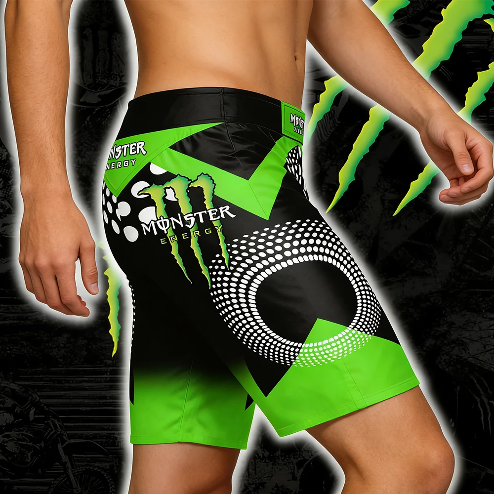 

Monster Energy White Gradient Polka Dot Pattern 3D Printed Quick Drying Fitness Extreme Sports Motorcycle Functional Sport Short