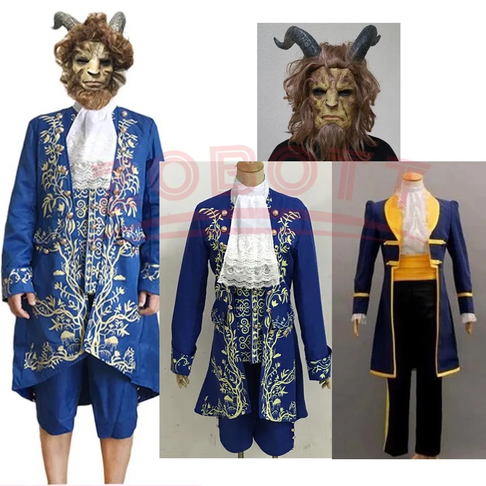 Beauty And The Beast Cosplay Costume Mask Adults Prince Adam Cosplay Costume Uniform Mask Men Halloween Carnival Party Clothes