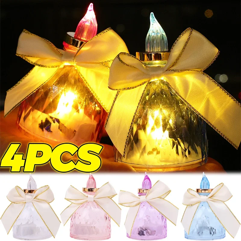 1-4Pcs Flameless LED Lights Crystal Candle Light Transparent Shell Electronic Night Lamp Dating Party Holiday Home Decorations