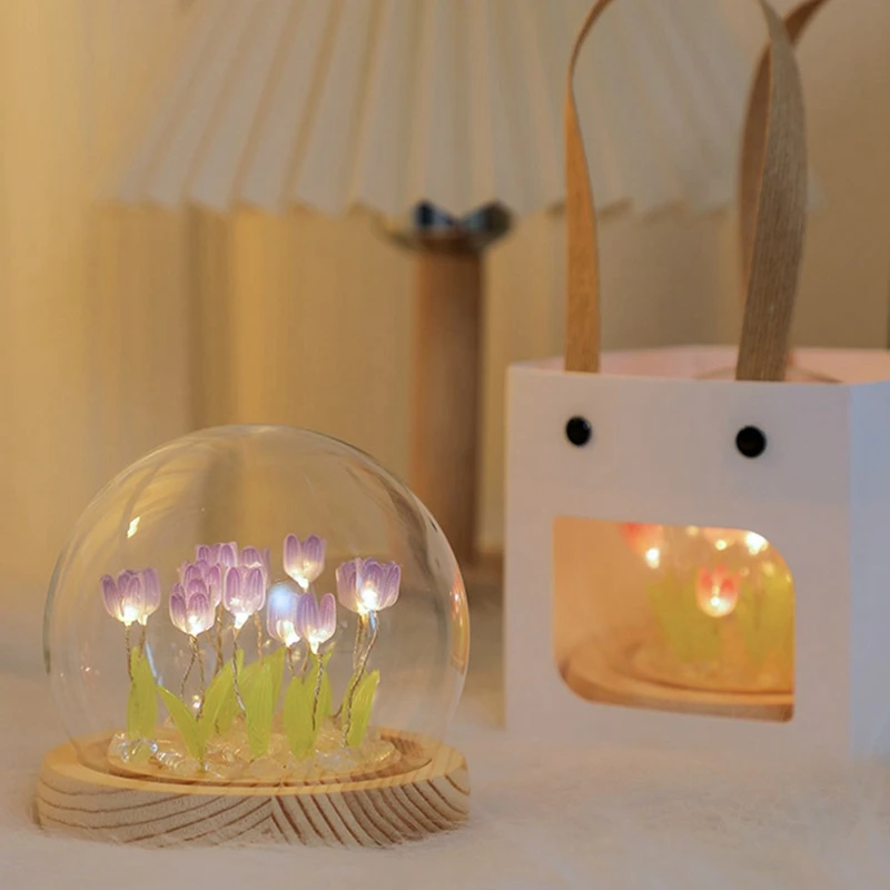 1 PCS Handmade DIY Tulip Girl Living Room Night Light Desktop Light Romantic Ambient Lamp Yellow