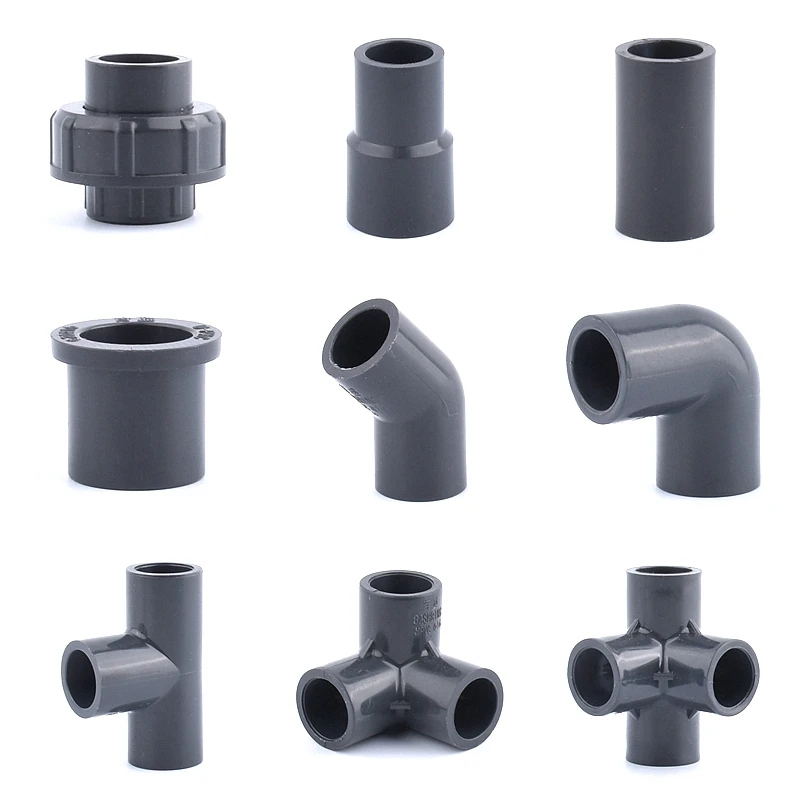 1~5Pcs 16mm Dark Grey PVC Pipe Fittings Connectors Aquarium Fish Tank Direct Tee Elbow Union Joint Garden PVC Pipe DIY Accessory