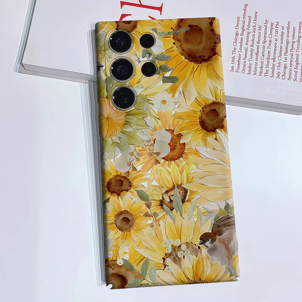 Watercolor Sunflower Phone Case for Samsung Galaxy S26 S25 Ultra S24 S23 Ultra Plus Glossy Double-layer Back Cover