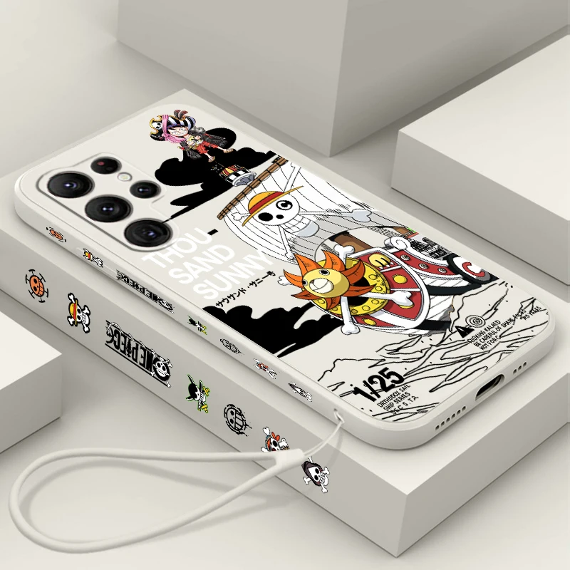 Cartoon One Piece Luffy Art dla Samsung Galaxy S25 S24 S23 S22 S21 S20 Plus Ultra FE 5G Liquid Left Rope Cover Etui na telefon