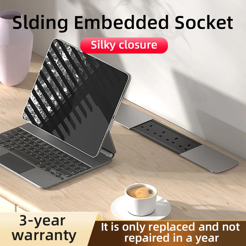 Hidden Sliding Desktop Socket With 1.5m Extension Cable And Bottom Box UK US Standard Plug Adapter, With USB+Typec,HDMI, Network