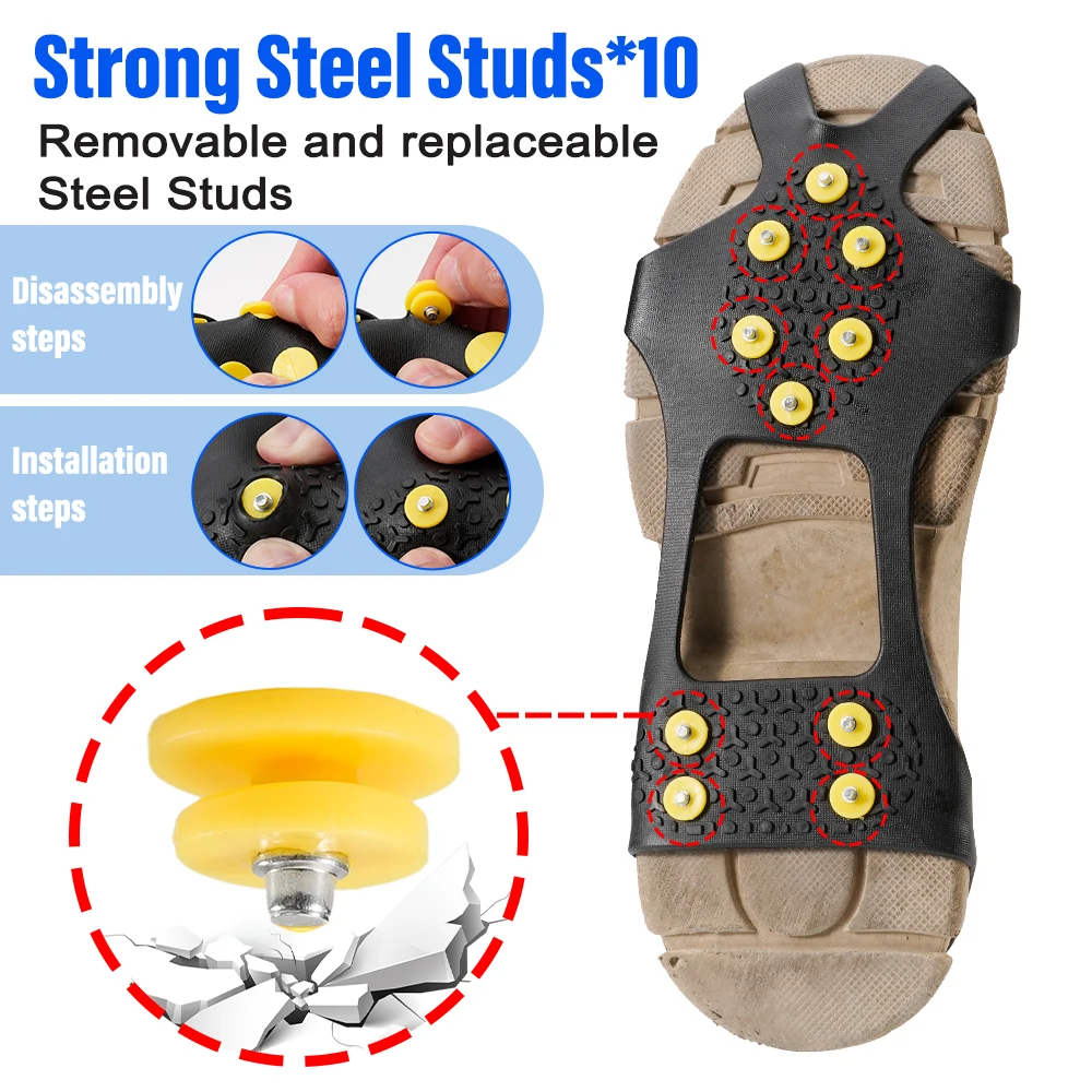 S-XL10 Studs Anti-Skid Ice Snow Gripper Spike Winter Climbing Shoes Anti-Slip Ice Grips for Shoes Boots Snow Cleats Crampones