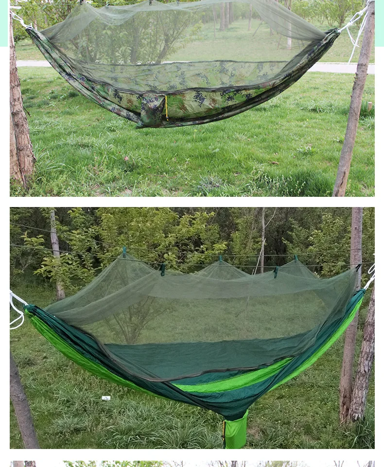 Camping Outdoor Canvas Hammock with Mosquito Net Anti-rollover Anti-mosquito Parachute Cloth Hammock