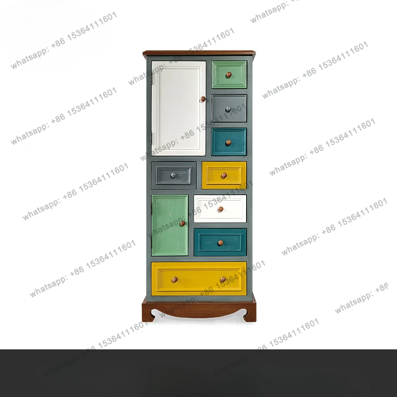 

12American style solid wood living room, bedroom storage, Mediterranean style drawer storage, painted eight edge cabinet