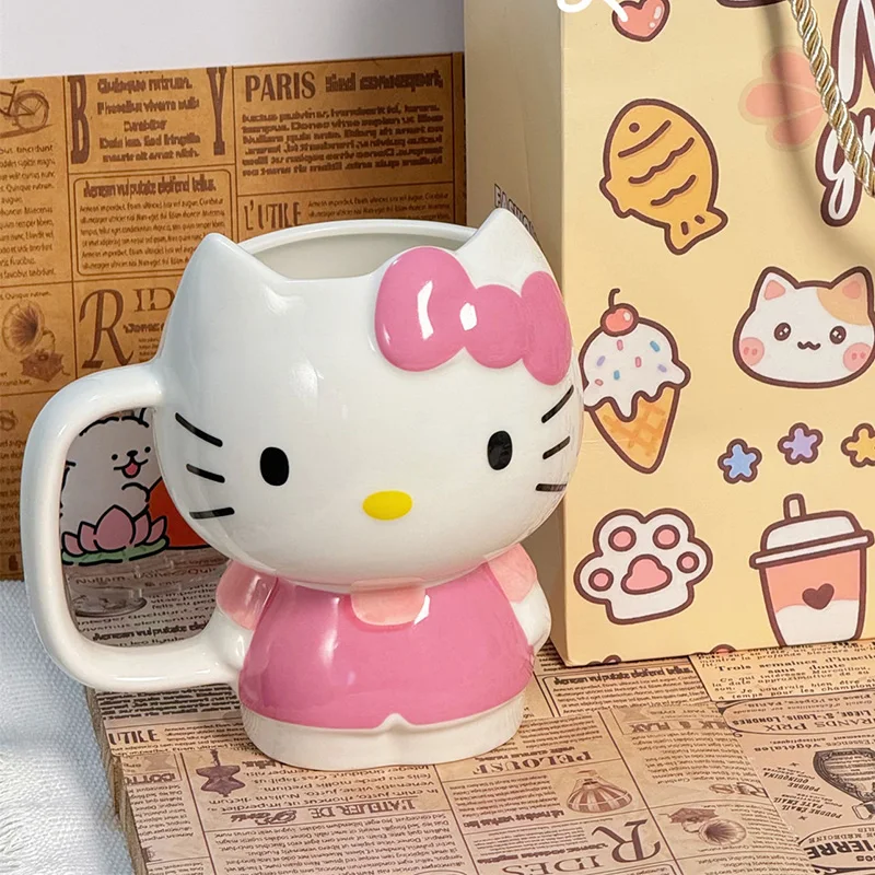 Kawaii Sanrio Hello Kittys Ceramic Cups Cute Creative Cartoon Sweet Girl Heart Coffee Tea Large Capacity Mug Girl Birthday Gifts