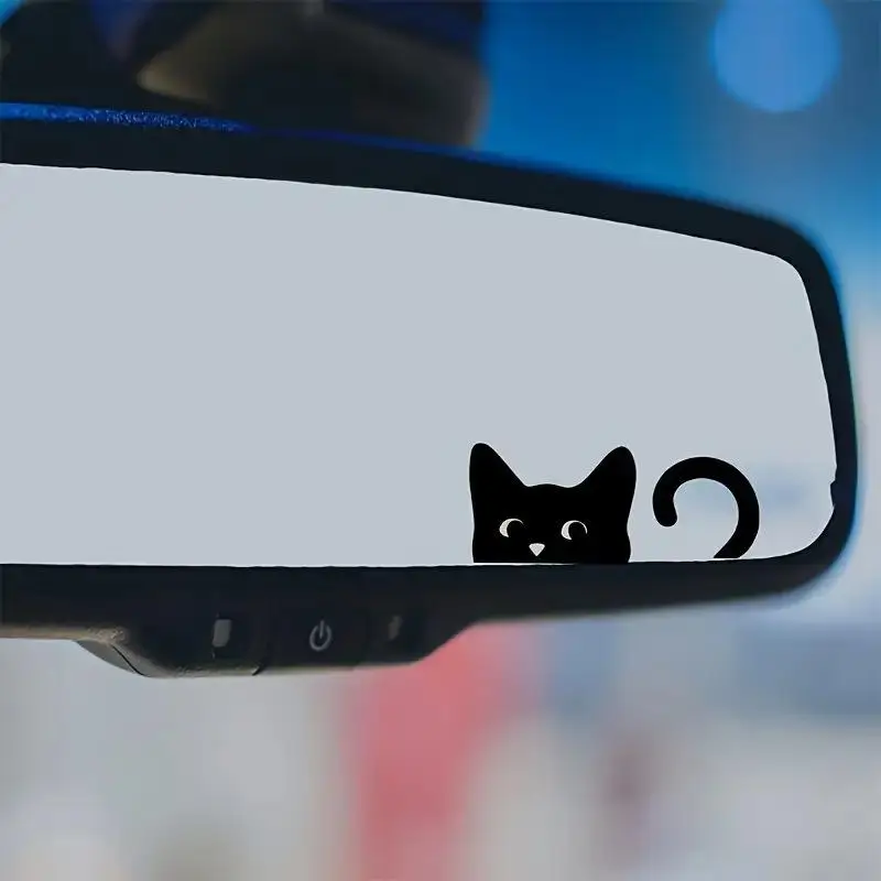 Cute Black Cat Peeking Car Rearview Mirror Sticker Waterproof Vinyl Decal For Car Mirror Window Bumper Auto Decor Car Styling