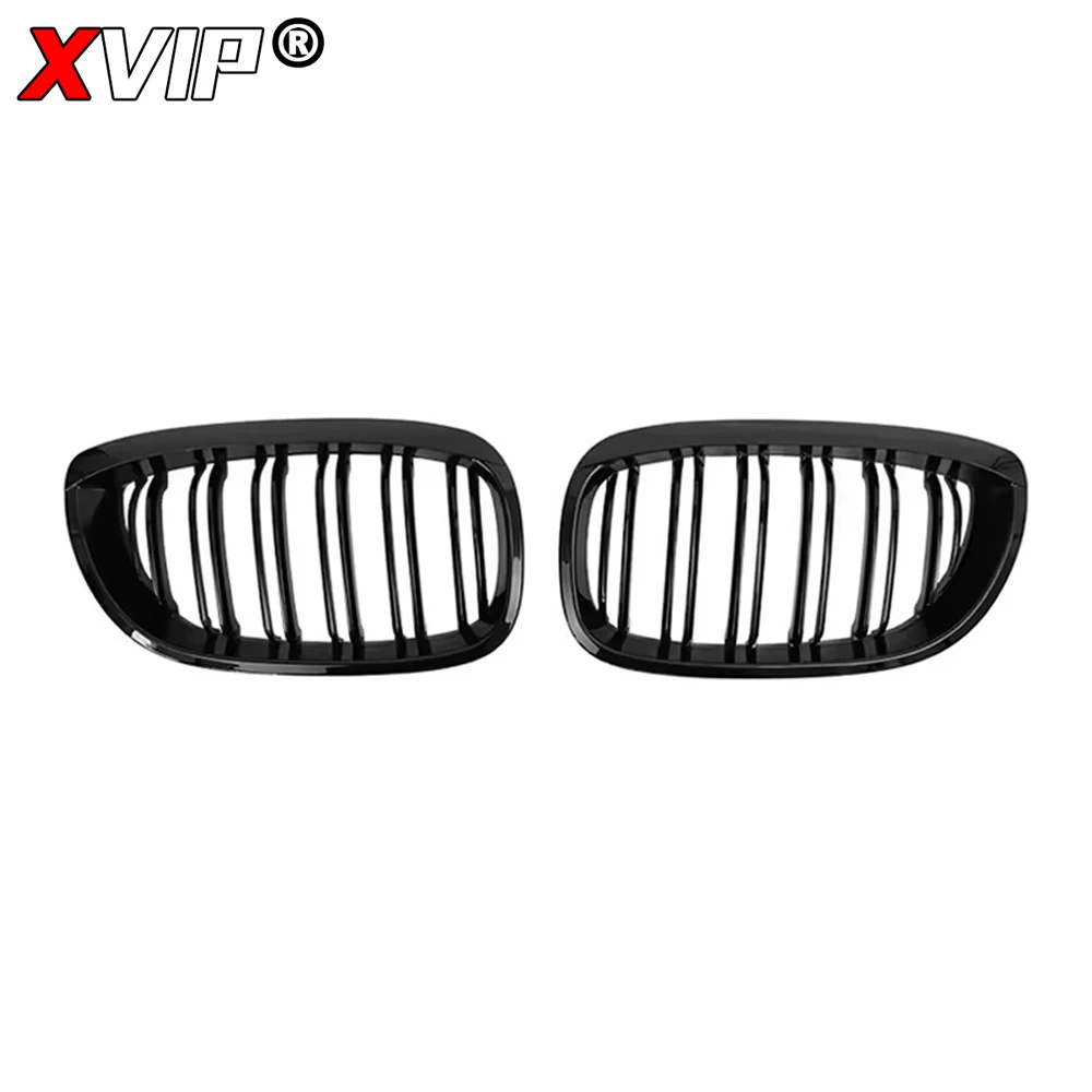 XVIP Matte Double Line Style Front Bumper Racing Grille For BMW 3 Series E46 2-Door 2002-2004 All Black Dual Slats Kidney Grill