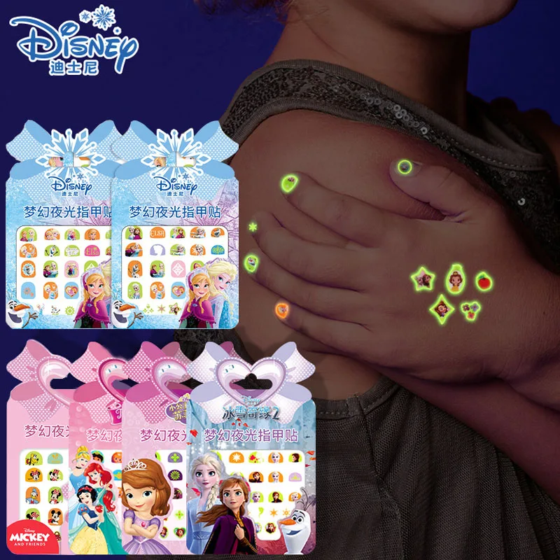 

Disney Series Nail Stickers Luminous Princess Elsa Ariel Snow White Sticker Girls Nail Art Decorations Accesories Birthday Gifts