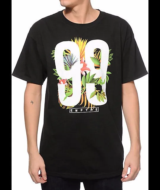 

EMPYRE Tropical Varsity T shirt Hawaiian Flower 99 Adult SMALL Black New