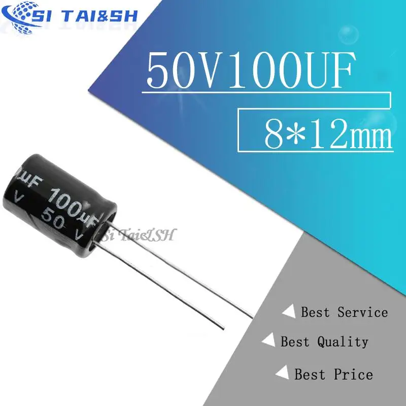 

50PCS Higt quality 50V100UF 8*12mm 100UF 50V 8*12 Electrolytic capacitor
